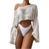 imageSHENHE Womens Hollow Out Crochet Boat Neck Long Sleeve Sheer Crop Swimsuit Cover Up TopWhite