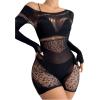 imageSHENHE Womens Mesh Hollow Out Backless Sleeveless Halter Babydoll Lingerie Dress Fishnet RomperFishnet Romper