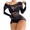 imageSHENHE Womens Mesh Hollow Out Backless Sleeveless Halter Babydoll Lingerie Dress Fishnet RomperFishnet Romper