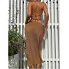 imageSHENHE Womens Sexy 3 Piece Halter Swimsuit with High Slit Cover Up Skirt Triangle String Bikini SetCoffee Brown