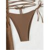 imageSHENHE Womens Sexy 3 Piece Halter Swimsuit with High Slit Cover Up Skirt Triangle String Bikini SetCoffee Brown