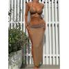 imageSHENHE Womens Sexy 3 Piece Halter Swimsuit with High Slit Cover Up Skirt Triangle String Bikini SetCoffee Brown