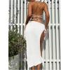 imageSHENHE Womens Sexy 3 Piece Halter Swimsuit with High Slit Cover Up Skirt Triangle String Bikini SetWhite