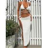 imageSHENHE Womens Sexy 3 Piece Halter Swimsuit with High Slit Cover Up Skirt Triangle String Bikini SetWhite