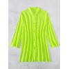 imageSHENHE Womens Sheer Button Up Long Sleeve Beach Kimono Cover Up Shirt Sun DressesLime Green