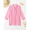 imageSHENHE Womens Sheer Button Up Long Sleeve Beach Kimono Cover Up Shirt Sun DressesPink