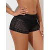 imageSHENHE Womens Sheer Hollow Out Swim Cover Up Shorts Tie Front Boho Beach Shorts CoverupBlack