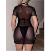 imageSHENHE Womens Sheer Mesh Graphic Swim Coverups Short Sleeve Crew Neck Beach Short DressBlack