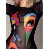 imageSHENHE Womens Sheer Mesh Graphic Swim Coverups Short Sleeve Crew Neck Beach Short DressBlack