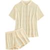 imageSHENHE Womens Sheer Swim Cover Up 2 Piece Set Kimono Shirt and Shorts Bikini CoverupApricot
