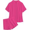 imageSHENHE Womens Sheer Swim Cover Up 2 Piece Set Kimono Shirt and Shorts Bikini CoverupHot Pink