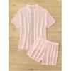 imageSHENHE Womens Sheer Swim Cover Up 2 Piece Set Kimono Shirt and Shorts Bikini CoverupPink