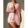 imageSHENHE Womens Sheer Swim Cover Up 2 Piece Set Kimono Shirt and Shorts Bikini CoverupPink