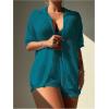 imageSHENHE Womens Sheer Swim Cover Up 2 Piece Set Kimono Shirt and Shorts Bikini CoverupTeal Blue