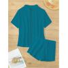 imageSHENHE Womens Sheer Swim Cover Up 2 Piece Set Kimono Shirt and Shorts Bikini CoverupTeal Blue