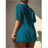 imageSHENHE Womens Sheer Swim Cover Up 2 Piece Set Kimono Shirt and Shorts Bikini CoverupTeal Blue