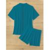imageSHENHE Womens Sheer Swim Cover Up 2 Piece Set Kimono Shirt and Shorts Bikini CoverupTeal Blue