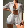 imageSHENHE Womens Sheer Swim Cover Up 2 Piece Set Kimono Shirt and Shorts Bikini CoverupWhite