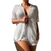 imageSHENHE Womens Sheer Swim Cover Up 2 Piece Set Kimono Shirt and Shorts Bikini CoverupWhite