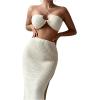 imageSHENHE Womens Two Piece Cover Up Set Cross Halter Neck Cover Up Top with High Split Long Beach SkirtApricot