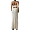 imageSHENHE Womens Two Piece Cover Up Set Cross Halter Neck Cover Up Top with High Split Long Beach SkirtApricot