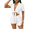 imageSHENHE Womens 2 Piece Sexy Outfits Deep V Tie Front Crop Top and Biker Shorts SetWhite