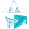 imageSHENHE Womens 3 Piece Floral Bikini Set with Wrap Coverup Halter Triangle SwimsuitsMint Blue