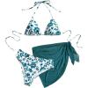 imageSHENHE Womens 3 Piece Floral Bikini Set with Wrap Coverup Halter Triangle SwimsuitsTeal Blue