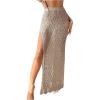 imageSHENHE Womens Crochet Swim Cover Up High Slit Sheer Long Beach Skirt Cover UpKhaki