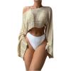 imageSHENHE Womens Hollow Out Crochet Boat Neck Long Sleeve Sheer Crop Swimsuit Cover Up TopApricot