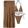 imageSHENHE Womens Sexy 3 Piece Halter Swimsuit with High Slit Cover Up Skirt Triangle String Bikini SetCoffee Brown