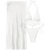 imageSHENHE Womens Sexy 3 Piece Halter Swimsuit with High Slit Cover Up Skirt Triangle String Bikini SetWhite