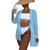 imageSHENHE Womens Sheer Button Up Long Sleeve Beach Kimono Cover Up Shirt Sun DressesLight Blue