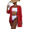 imageSHENHE Womens Sheer Button Up Long Sleeve Beach Kimono Cover Up Shirt Sun DressesRed