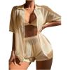 imageSHENHE Womens Sheer Swim Cover Up 2 Piece Set Kimono Shirt and Shorts Bikini CoverupApricot