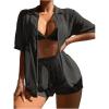 imageSHENHE Womens Sheer Swim Cover Up 2 Piece Set Kimono Shirt and Shorts Bikini CoverupBlack