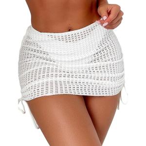imageSHENHE Womens Basics Summer Beach Drawstring Side Cover Up SkirtWhite