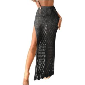 imageSHENHE Womens Crochet Swim Cover Up High Slit Sheer Long Beach Skirt Cover UpDark Grey