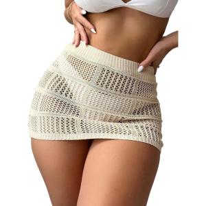 imageSHENHE Womens Knitted Hollow Out Swimsuit Bikini Cover Up Beach SkirtsFitted Apricot