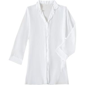 imageSHENHE Womens Sheer Button Up Long Sleeve Beach Kimono Cover Up Shirt Sun DressesWhite