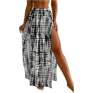 imageSHENHE Womens Swim Cover Up Skirt High Slit Tie Dye Beach Coverups Long Flowy SkirtBlack and White