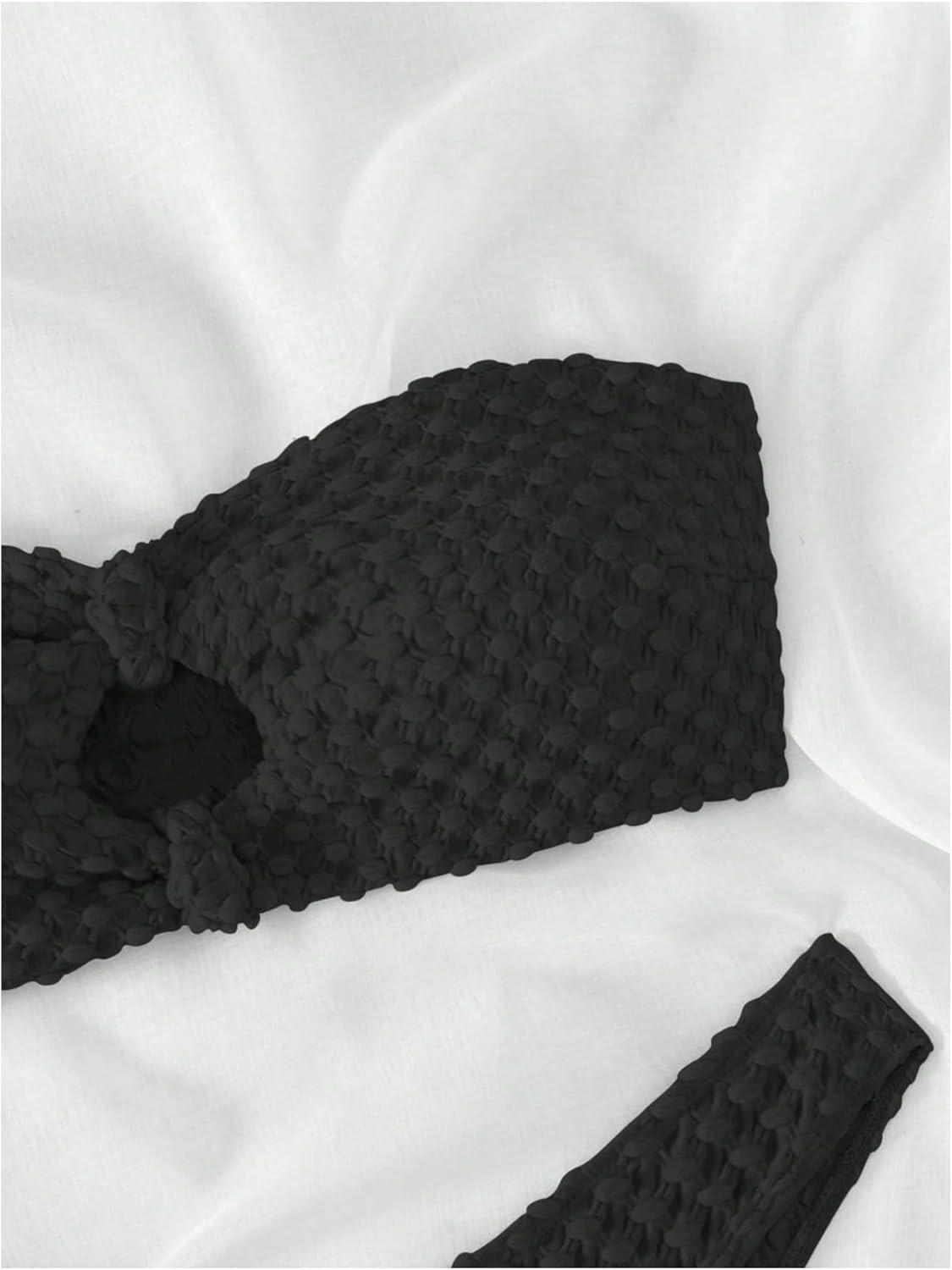 imageSHENHE Womens 2 Piece Strapless Cut Out Bandeau Swimsuit Bathing Suit Bikini SetsSimple Black