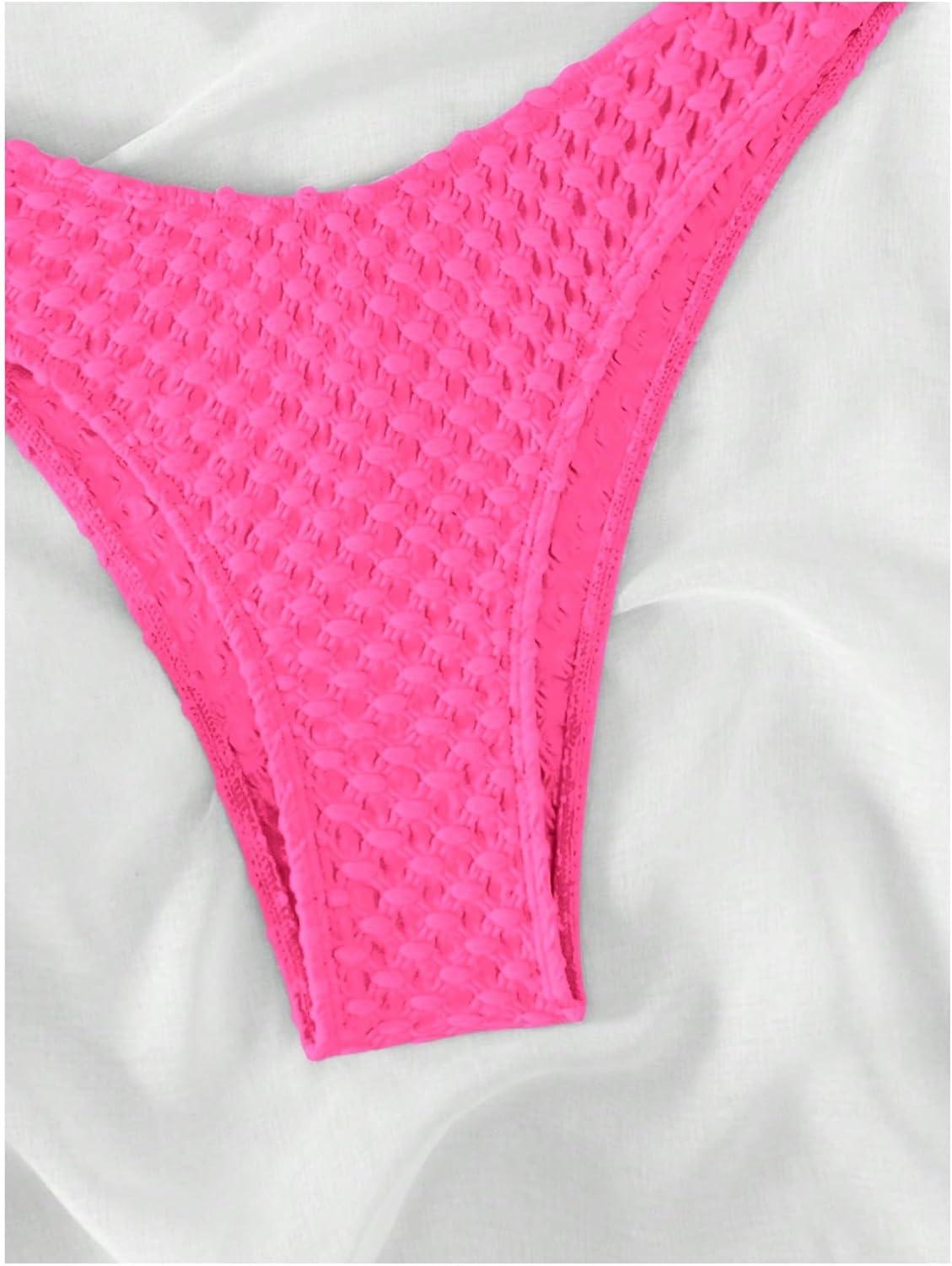 imageSHENHE Womens 2 Piece Strapless Cut Out Bandeau Swimsuit Bathing Suit Bikini SetsTextured Hot Pink