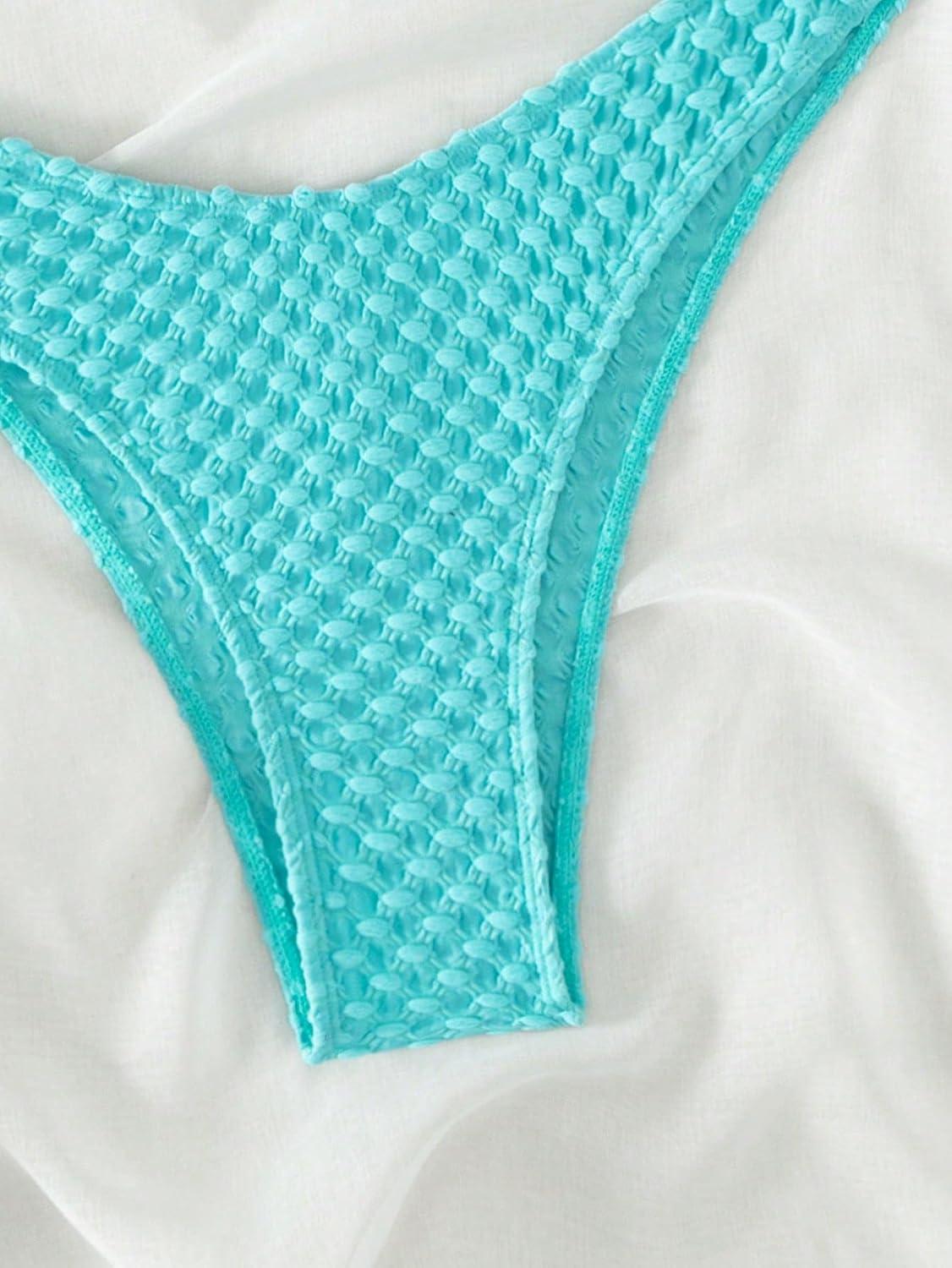 imageSHENHE Womens 2 Piece Strapless Cut Out Bandeau Swimsuit Bathing Suit Bikini SetsTextured Mint Blue