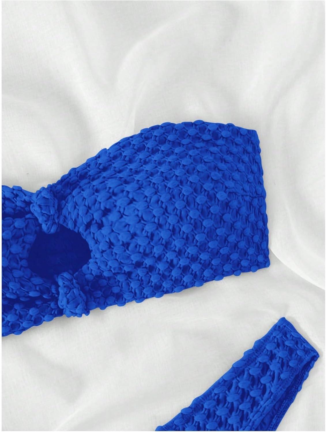 imageSHENHE Womens 2 Piece Strapless Cut Out Bandeau Swimsuit Bathing Suit Bikini SetsTextured Royal Blue