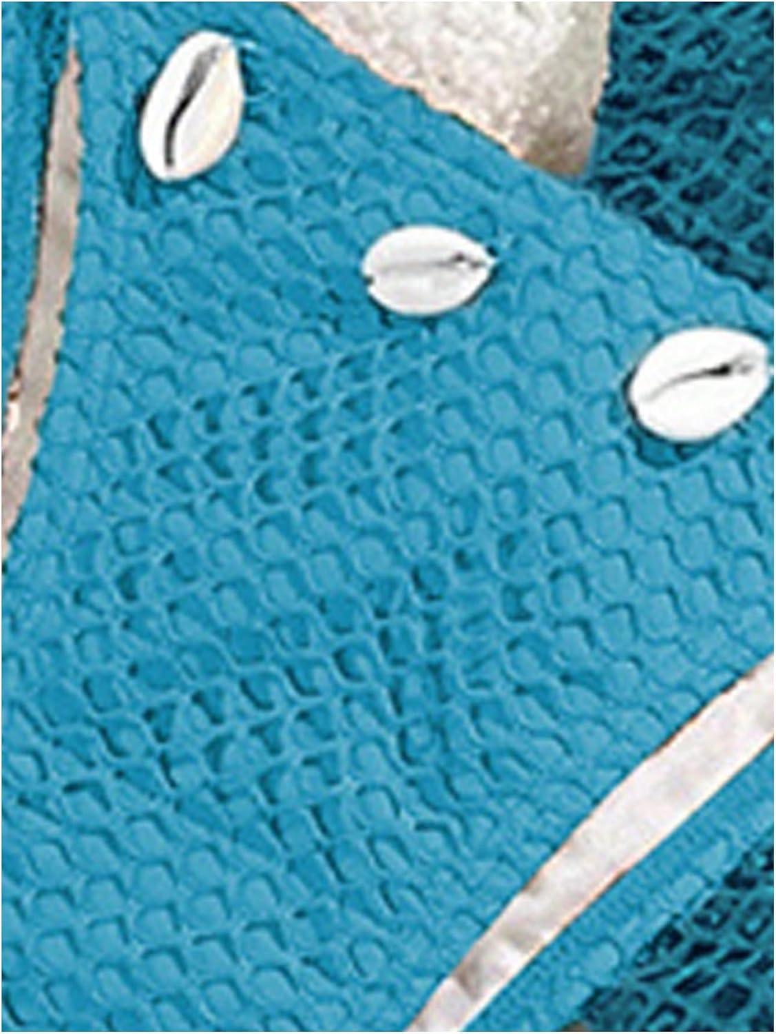 imageSHENHE Womens 3 Piece Bikini Set Shell Decor Halter Bra and Bottom with Cover Up SkirtFishnet Blue a