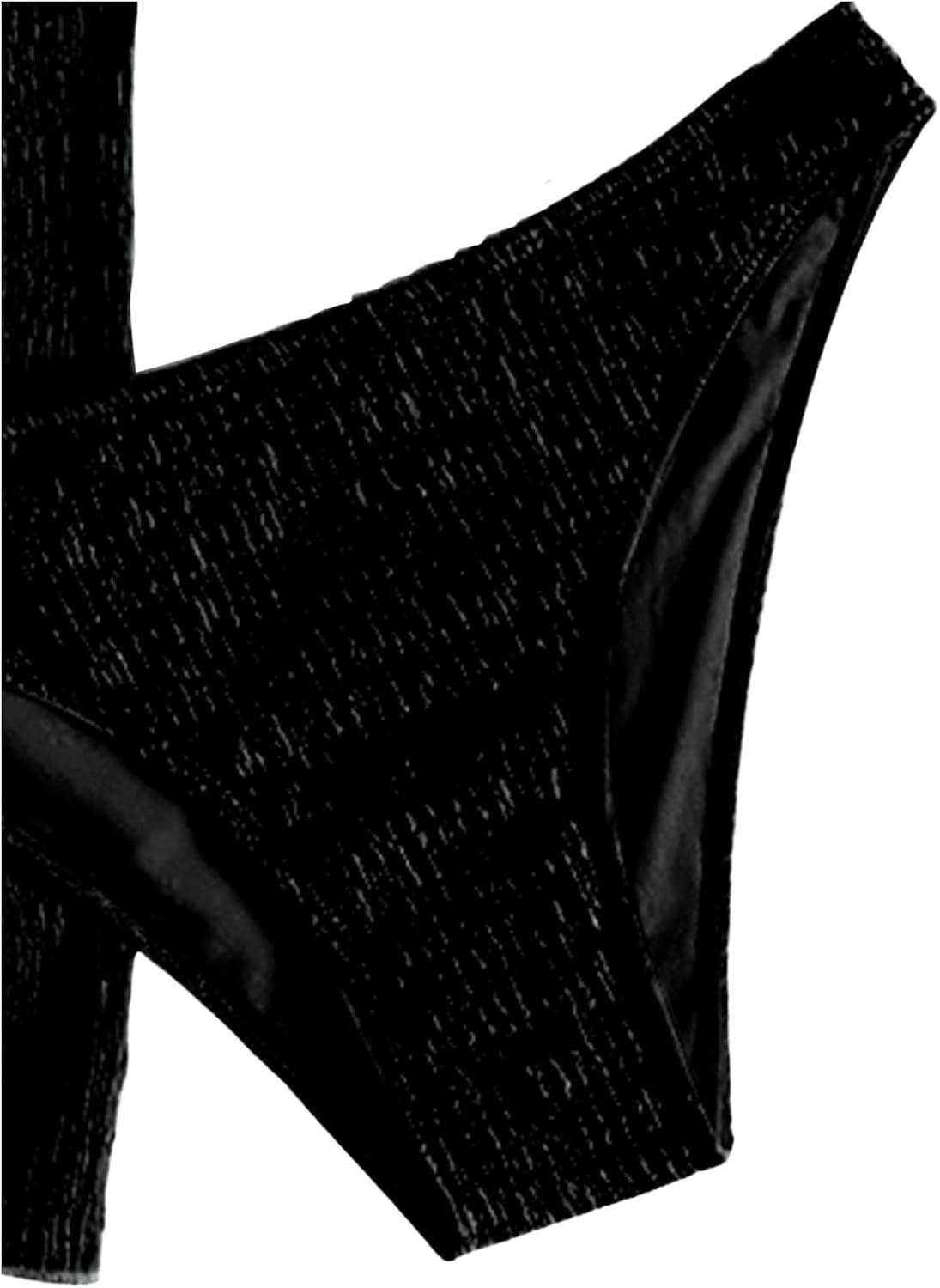 imageSHENHE Womens 3 Piece Textured High Cut Halter Triangle Bikini Swimsuit with Cover UpBlack