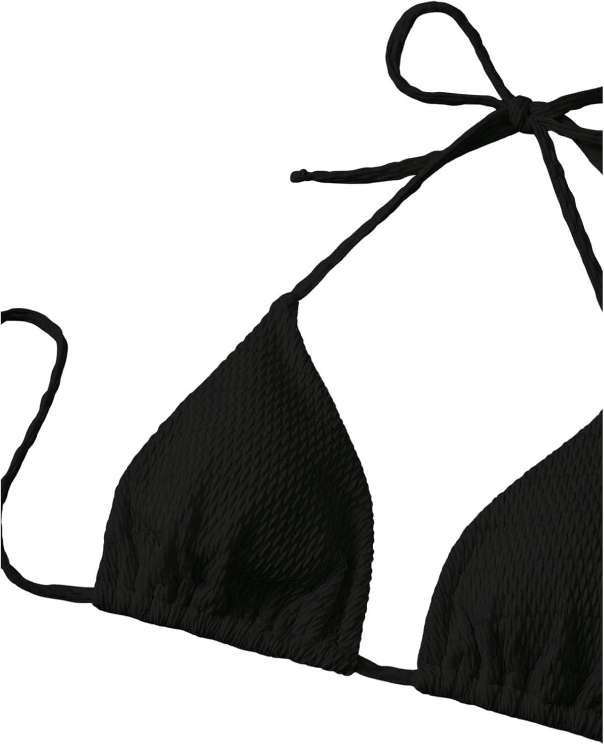imageSHENHE Womens 3 Piece Textured High Cut Halter Triangle Bikini Swimsuit with Cover UpBlack Plain
