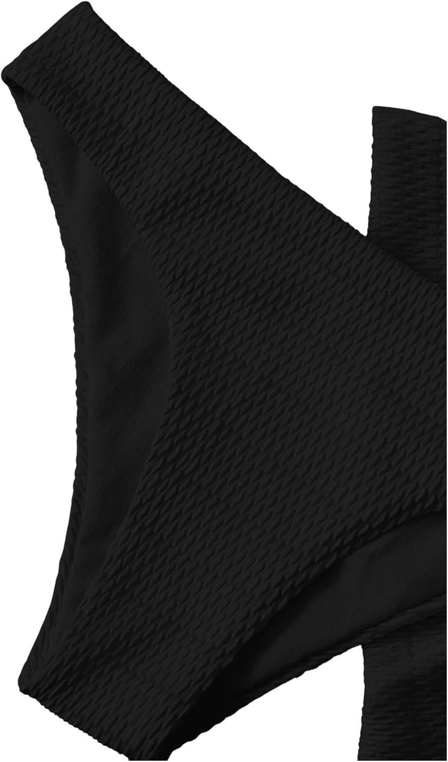 imageSHENHE Womens 3 Piece Textured High Cut Halter Triangle Bikini Swimsuit with Cover UpBlack Plain