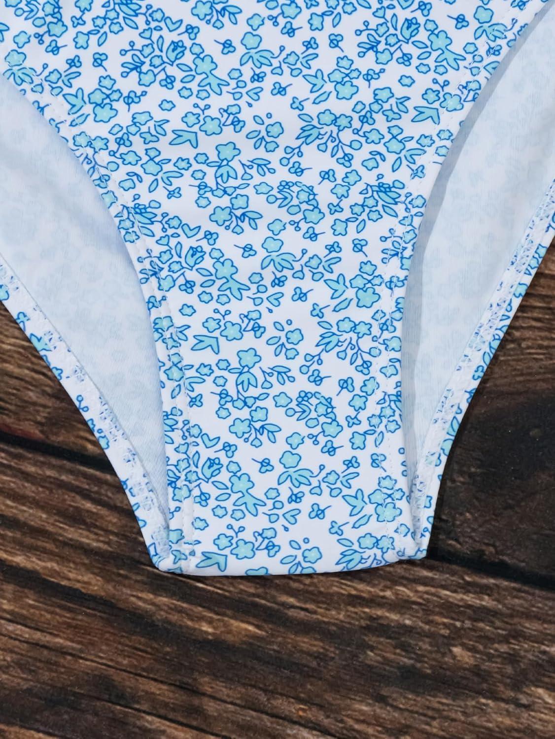 imageSHENHE Womens 3 Piece Textured High Cut Halter Triangle Bikini Swimsuit with Cover UpFloral Light Blue